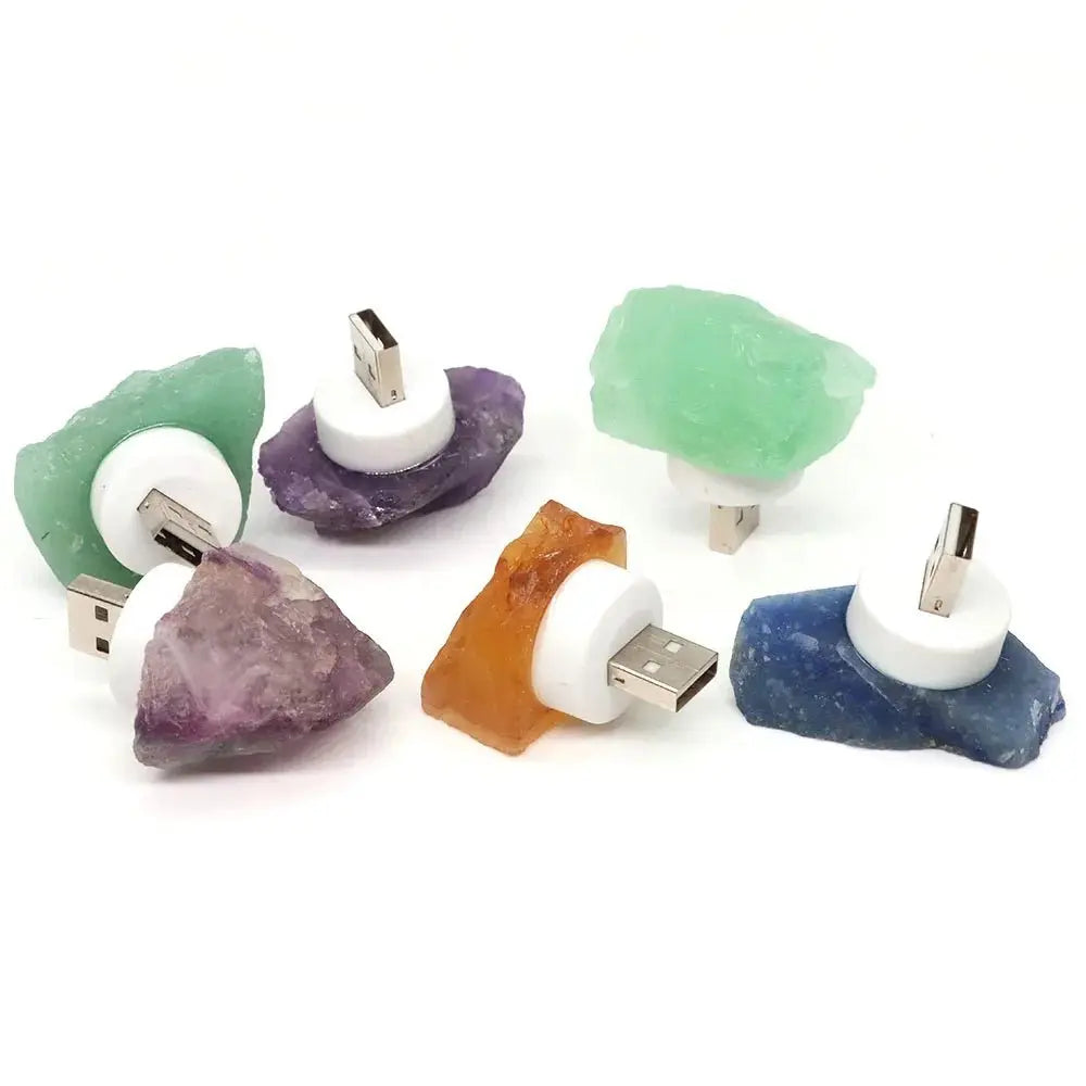 Natural Irregular Crystals Stone USB Light Rose Quartz Amethyst Raw Minerals Small Night Lamp Reiki Healing Bedroom Home Decor - Beauty