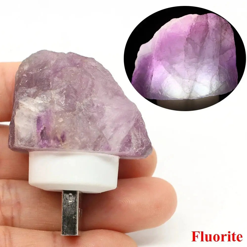 Natural Irregular Crystals Stone USB Light Rose Quartz Amethyst Raw Minerals Small Night Lamp Reiki Healing Bedroom Home Decor - Beauty