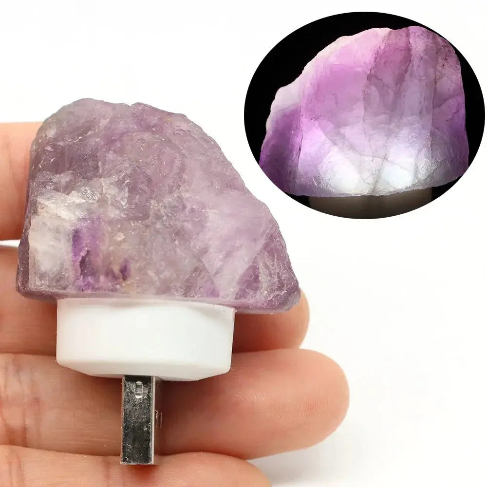 Natural Irregular Crystals Stone USB Light Rose Quartz Amethyst Raw Minerals Small Night Lamp Reiki Healing Bedroom Home Decor - Beauty
