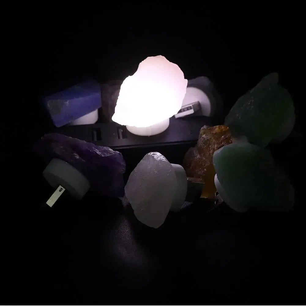 Natural Irregular Crystals Stone USB Light Rose Quartz Amethyst Raw Minerals Small Night Lamp Reiki Healing Bedroom Home Decor - Beauty