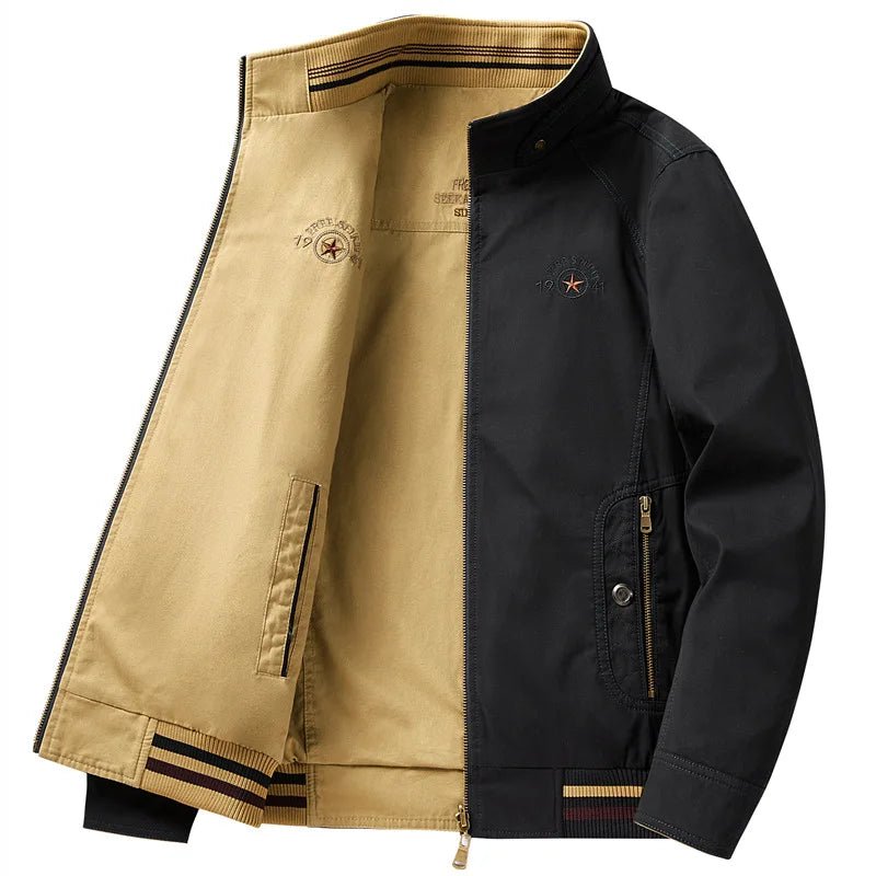 New Spring Men Reversible Jackets High Quality Male Stand Collar Business Jackets Casual Coats Man 100% Cotton Slim Fit Coats 6X - Beauty