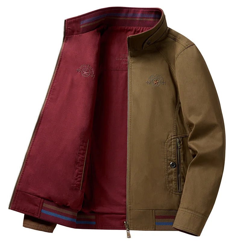 New Spring Men Reversible Jackets High Quality Male Stand Collar Business Jackets Casual Coats Man 100% Cotton Slim Fit Coats 6X - Beauty