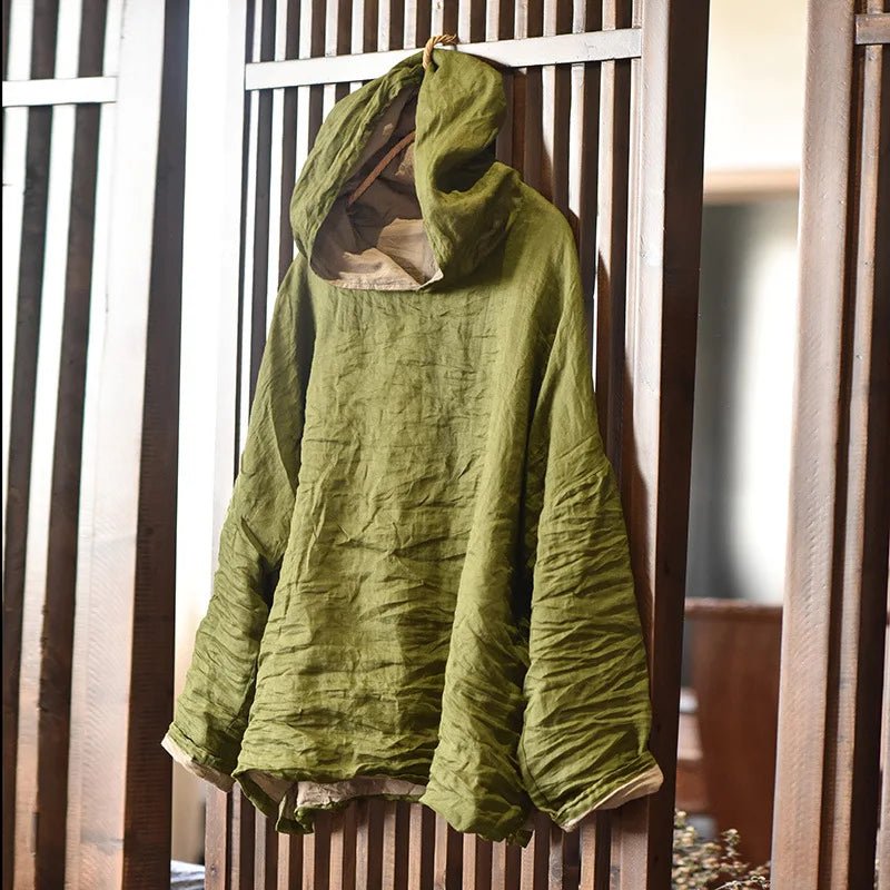 Original Qing 00 - Strand Double - Layer Silk Hoodie Loose Artistic Overhead Small irt T - irt - Beauty