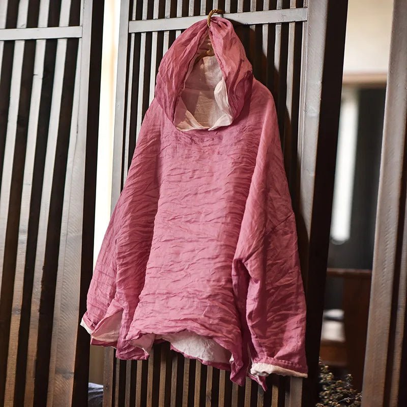 Original Qing 00 - Strand Double - Layer Silk Hoodie Loose Artistic Overhead Small irt T - irt - Beauty