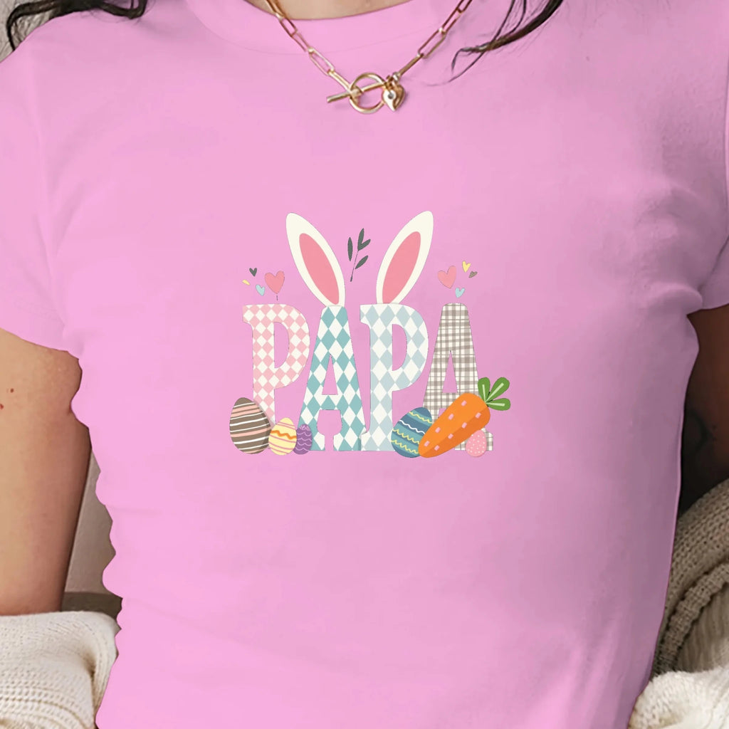 PAPA Women's Y2K Slim Fit Fashion Short T-Shirt with Print Knitted Fabric - Beauty