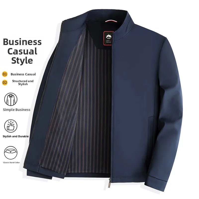 Pierre Cardin Men's Casual Stand Collar Jaet Autumn New Sle Dad's Busin Coat Zipper Decorated Windproof Polyester Fiber - Beauty