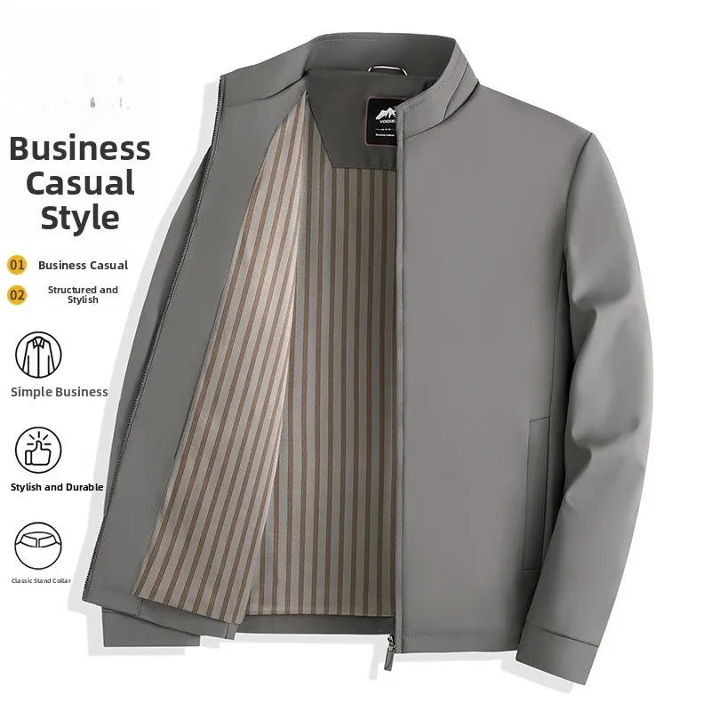 Pierre Cardin Men's Casual Stand Collar Jaet Autumn New Sle Dad's Busin Coat Zipper Decorated Windproof Polyester Fiber - Beauty