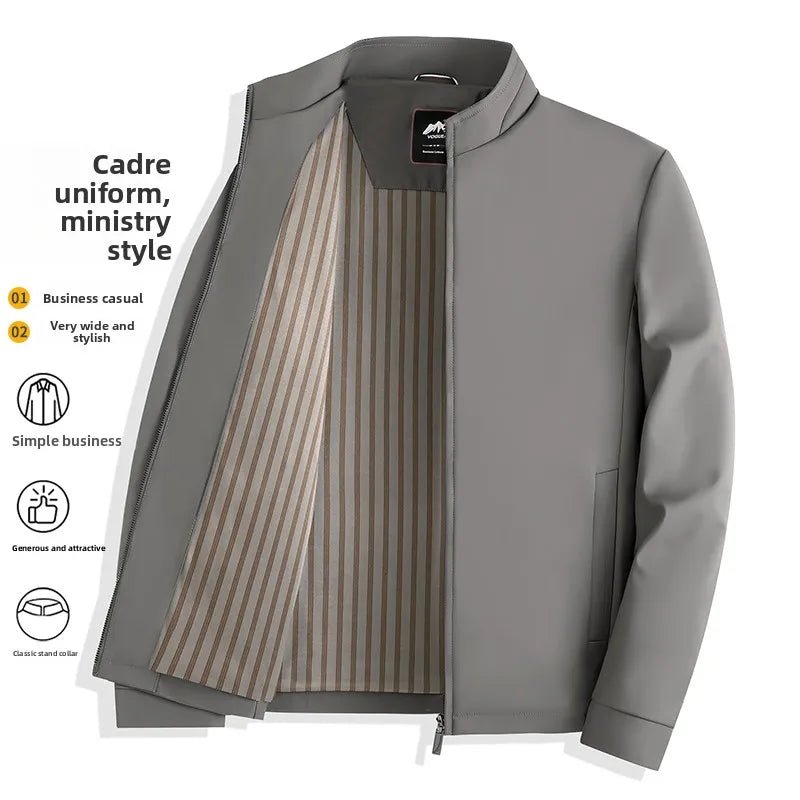 Pierre Cardin Men's Casual Stand Collar Jaet Autumn New Sle Dad's Busin Coat Zipper Decorated Windproof Polyester Fiber - Beauty