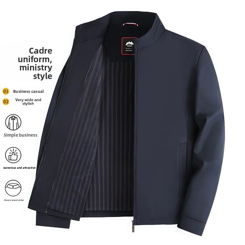 Pierre Cardin Men's Casual Stand Collar Jaet Autumn New Sle Dad's Busin Coat Zipper Decorated Windproof Polyester Fiber - Beauty
