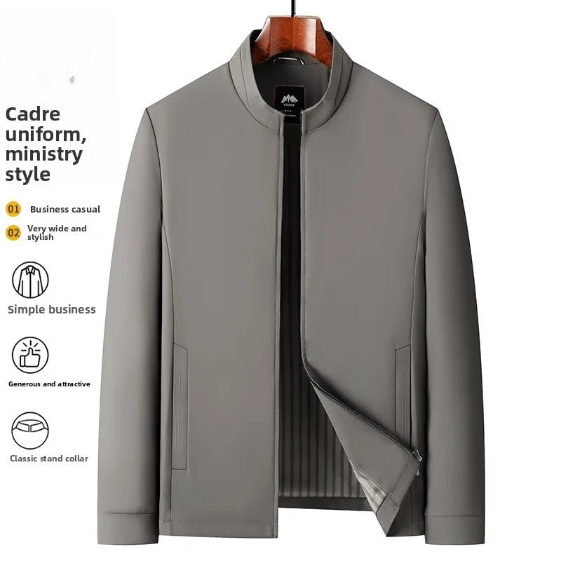 Pierre Cardin Men's Casual Stand Collar Jaet Autumn New Sle Dad's Busin Coat Zipper Decorated Windproof Polyester Fiber - Beauty