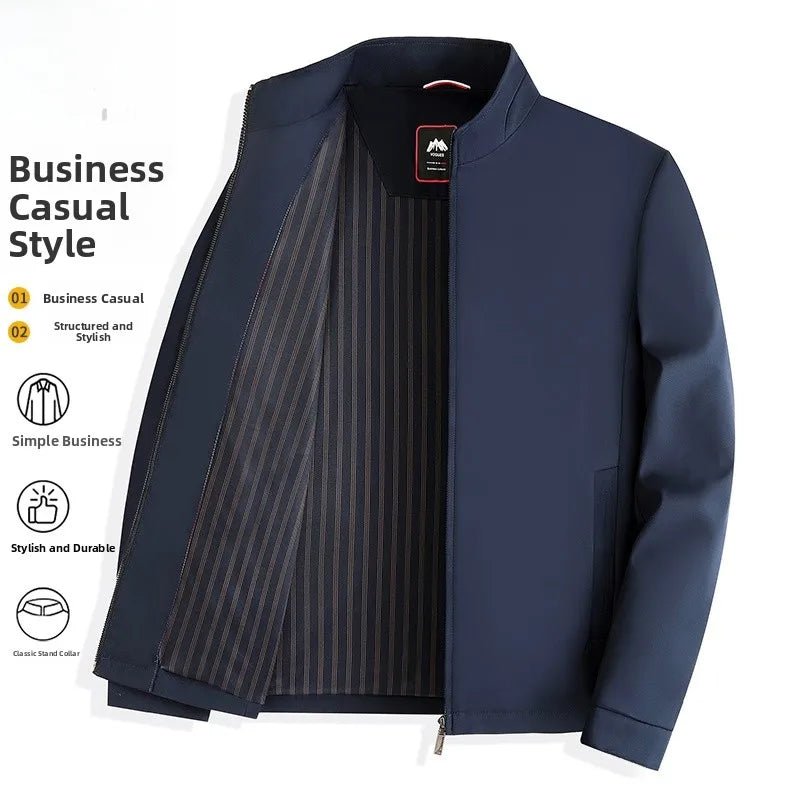 Pierre Cardin Men's Casual Stand Collar Jaet Autumn New Sle Dad's Busin Coat Zipper Decorated Windproof Polyester Fiber - Beauty