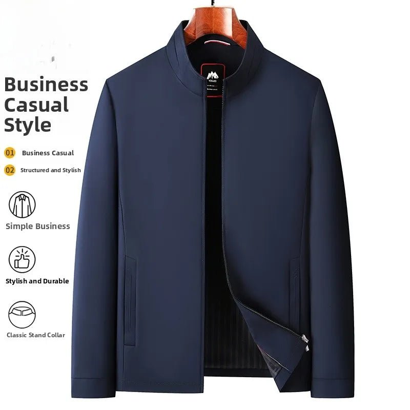Pierre Cardin Men's Casual Stand Collar Jaet Autumn New Sle Dad's Busin Coat Zipper Decorated Windproof Polyester Fiber - Beauty