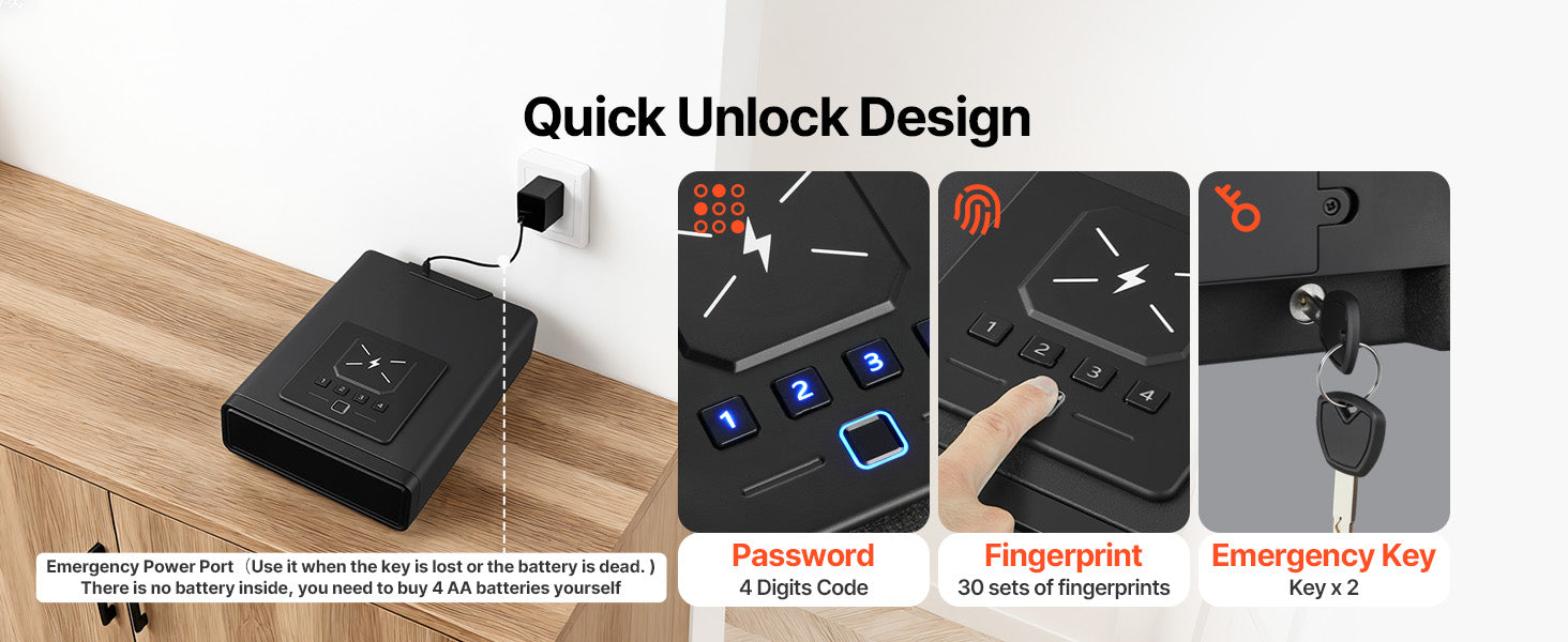 SucceBuy Gun Safe Slider Handgun Safe Fingerprint/Password/Key 3-Way Quick Access Case Box with LED for Nightstand Bedside Desk