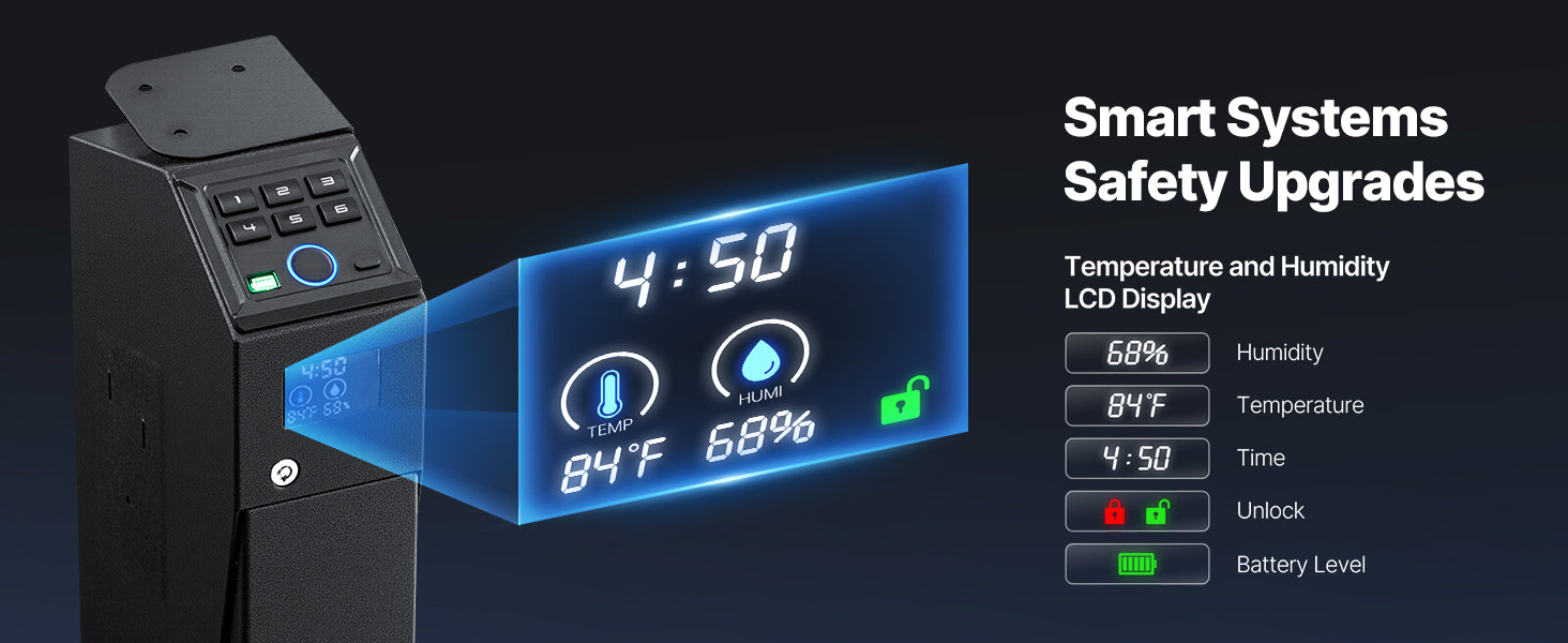 SucceBuy  Safe Slider Safe with Screen Fingerprint/Password/Key 3-Way Quick Access Case Box with LED for Nightstand Bedside Desk