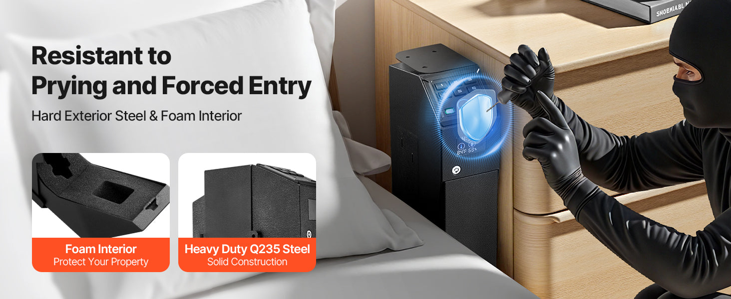 SucceBuy  Safe Slider Safe with Screen Fingerprint/Password/Key 3-Way Quick Access Case Box with LED for Nightstand Bedside Desk