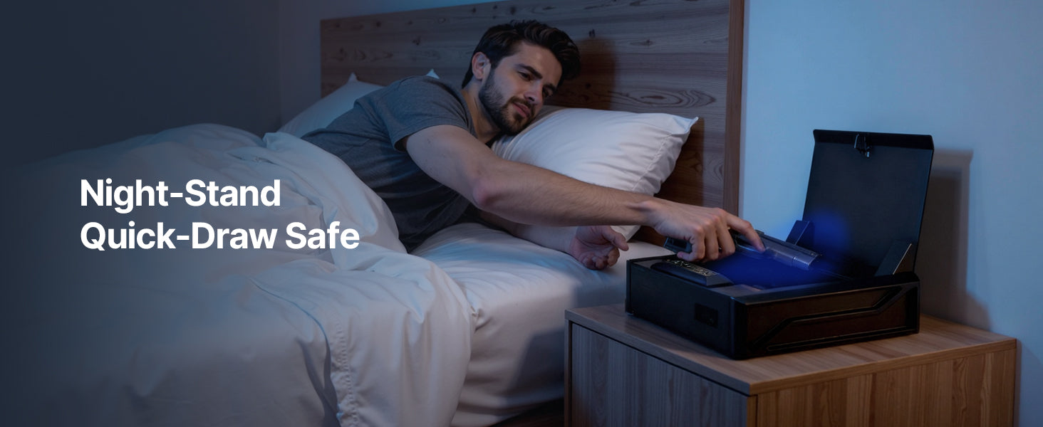 SucceBuy Gun Safe Slider Handgun Safe Fingerprint/Password/Key 3-Way Quick Access Case Box with LED for Nightstand Bedside Desk