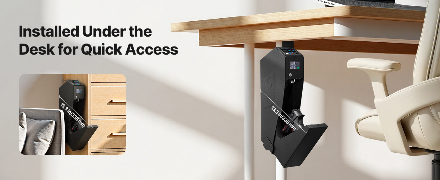 SucceBuy  Safe Slider Safe with Screen Fingerprint/Password/Key 3-Way Quick Access Case Box with LED for Nightstand Bedside Desk
