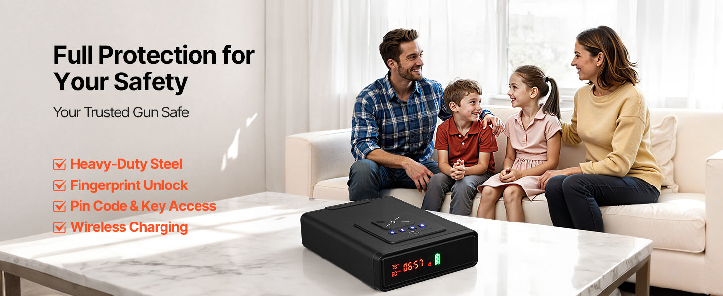 SucceBuy Gun Safe Slider Handgun Safe Fingerprint/Password/Key 3-Way Quick Access Case Box with LED for Nightstand Bedside Desk