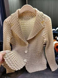 Pleats Original High - end Simple Solid Wave Pleated Small Suit Casual Versatile Long - sleeved Short Jacket Female Spring New - Beauty