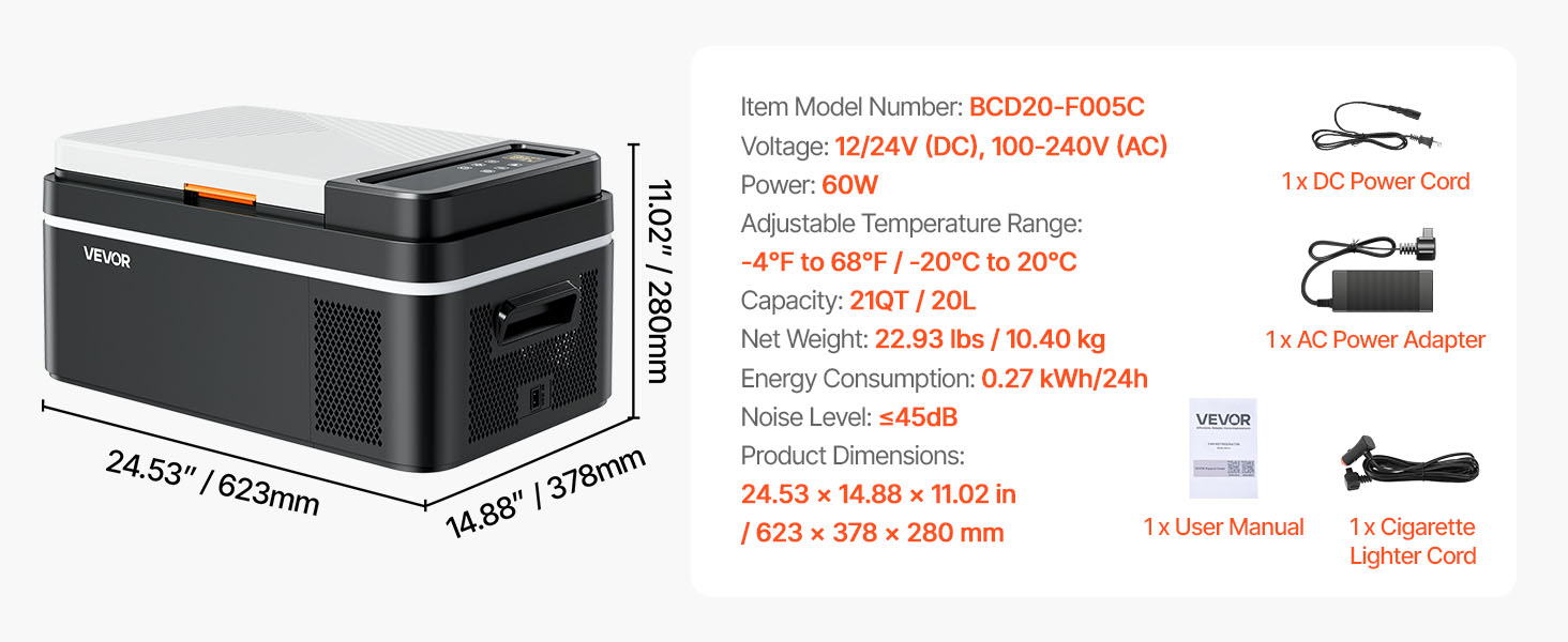 Succebuy 20L Portable Refrigerator Freezer Electric Compressor Car Cooler with 12/24v DC & 110-240v AC for Kitchen and Bar