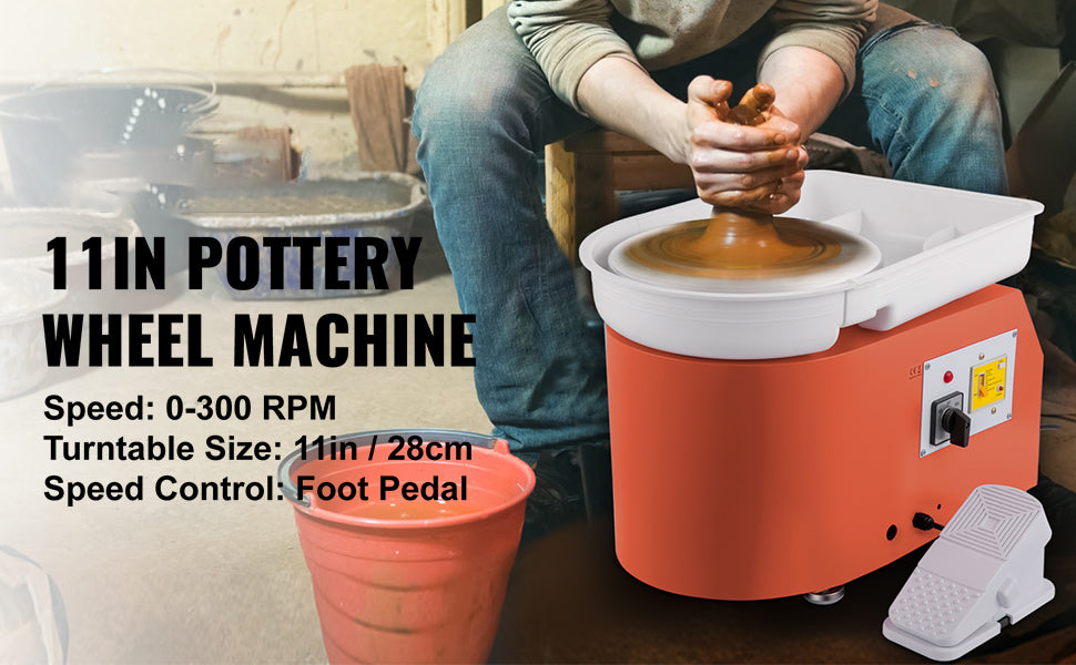 SucceBuy Electric Pottery Wheel Machine 28cm 350W Manual Handle Foot Pedal for School Ceramic Clay Working Forming DIY Art Craft