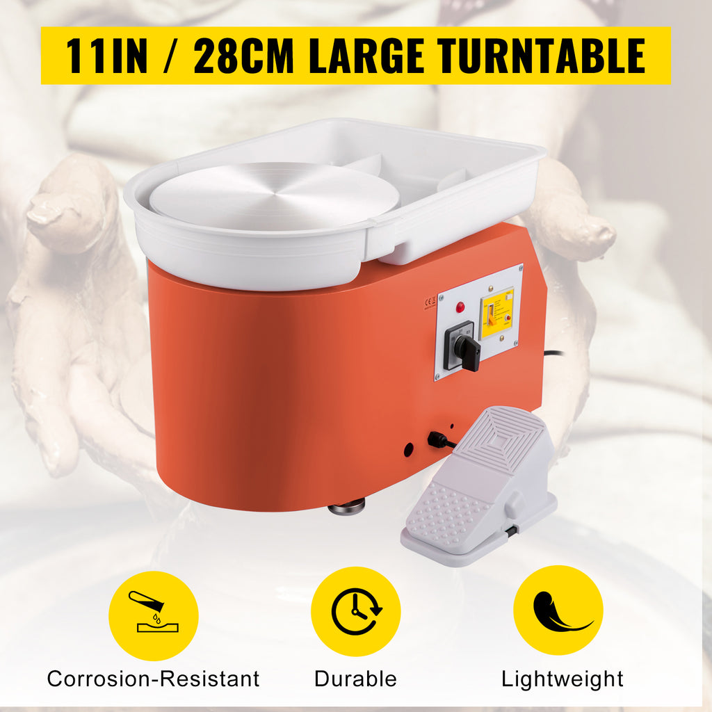 SucceBuy Electric Pottery Wheel Machine 28cm 350W Manual Handle Foot Pedal for School Ceramic Clay Working Forming DIY Art Craft