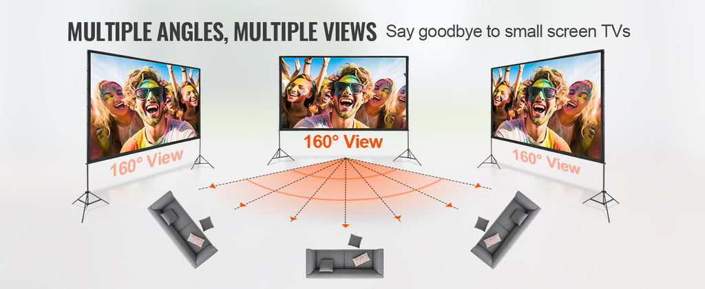SucceBuy Projector Screen w/ Stand 150in 16:9 4K 1080 HD Portable Projection Screen for Home Office Garden Moive Theater Cinema