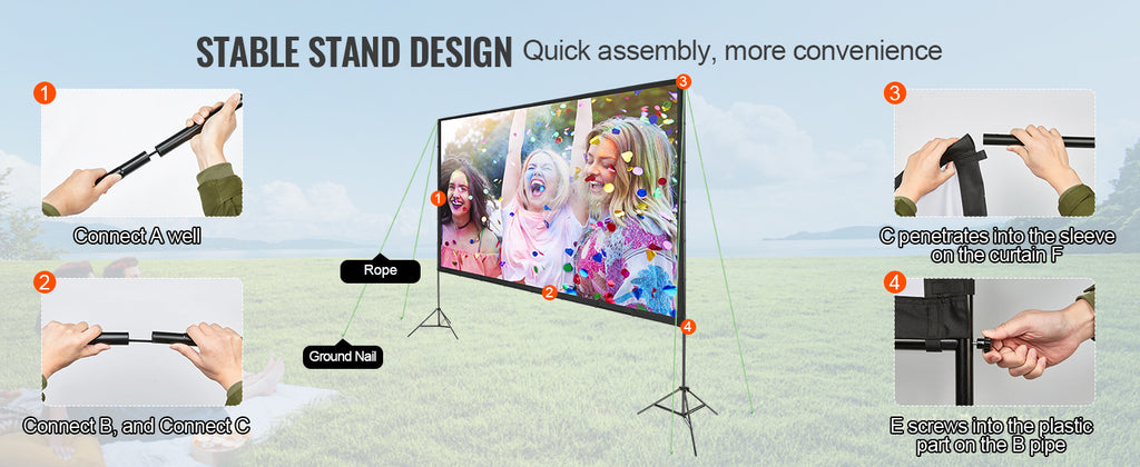 SucceBuy Projector Screen w/ Stand 150in 16:9 4K 1080 HD Portable Projection Screen for Home Office Garden Moive Theater Cinema