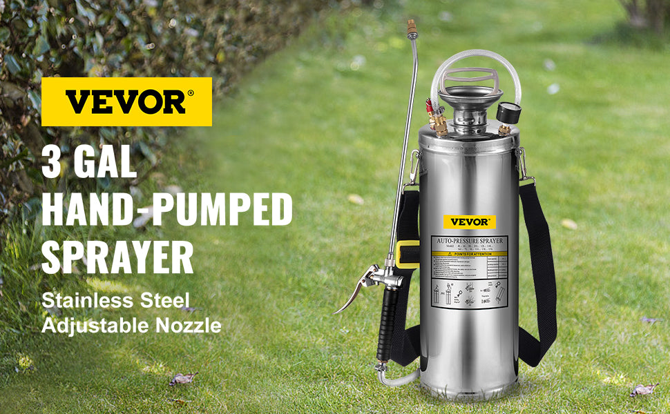 SucceBuy 4-12L Hand Powered Sprayer Stainless Steel Watering Spraying Sprinkling Atomizer Pump Home Ground Garden Cleaning Sprayer
