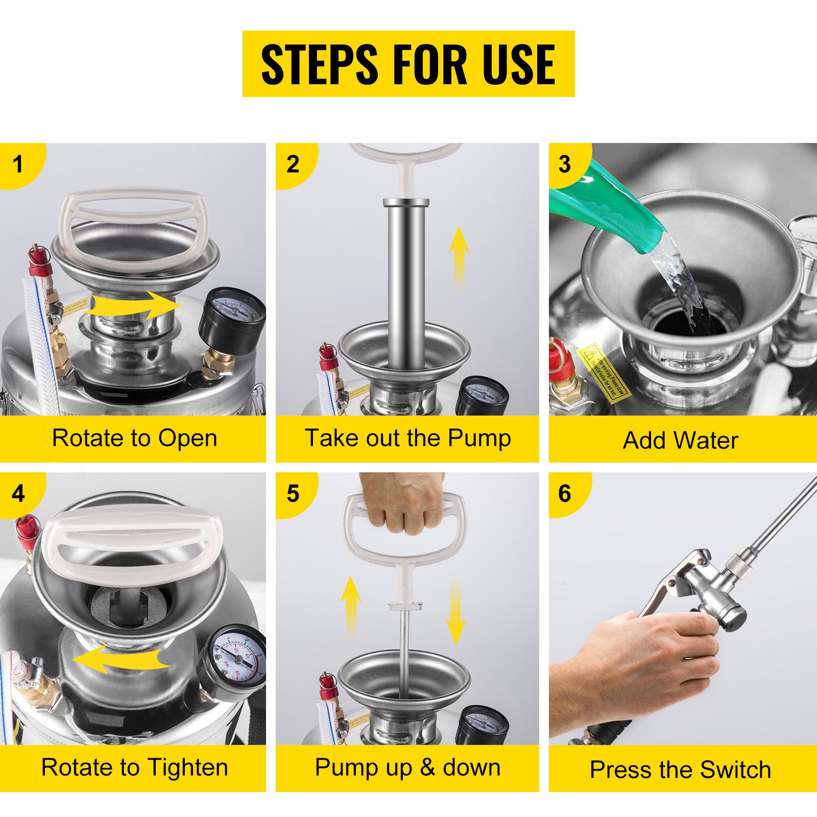 SucceBuy 4-12L Hand Powered Sprayer Stainless Steel Watering Spraying Sprinkling Atomizer Pump Home Ground Garden Cleaning Sprayer