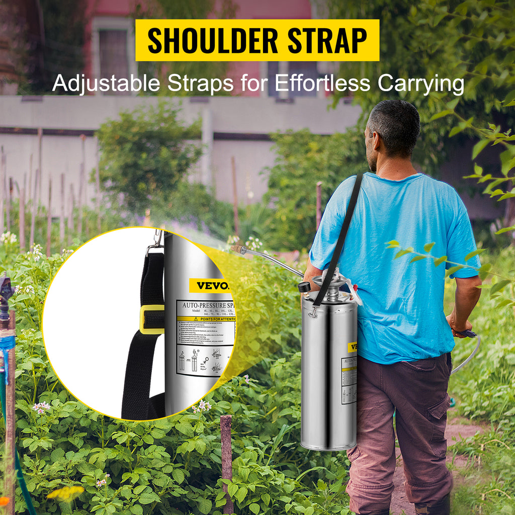 SucceBuy 4-12L Hand Powered Sprayer Stainless Steel Watering Spraying Sprinkling Atomizer Pump Home Ground Garden Cleaning Sprayer