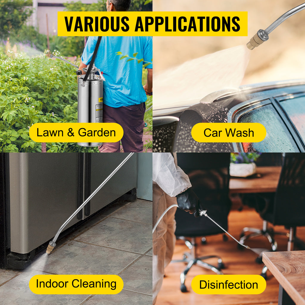 SucceBuy 4-12L Hand Powered Sprayer Stainless Steel Watering Spraying Sprinkling Atomizer Pump Home Ground Garden Cleaning Sprayer