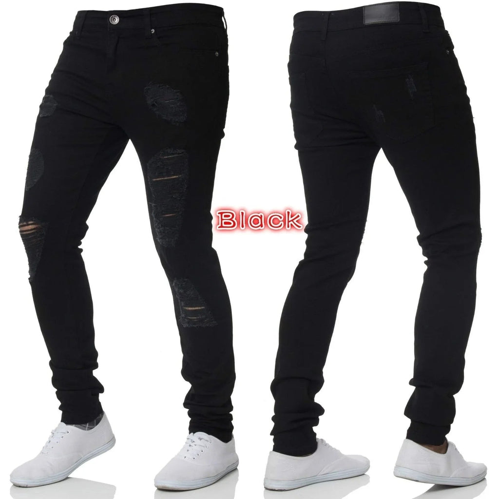 Ripped Jeans Men Stretch Skinny Grey Blue Black Hip Hop Denim Trousers Streetwear Casual Slim Fit Jeans for Men Jogging jean - Beauty