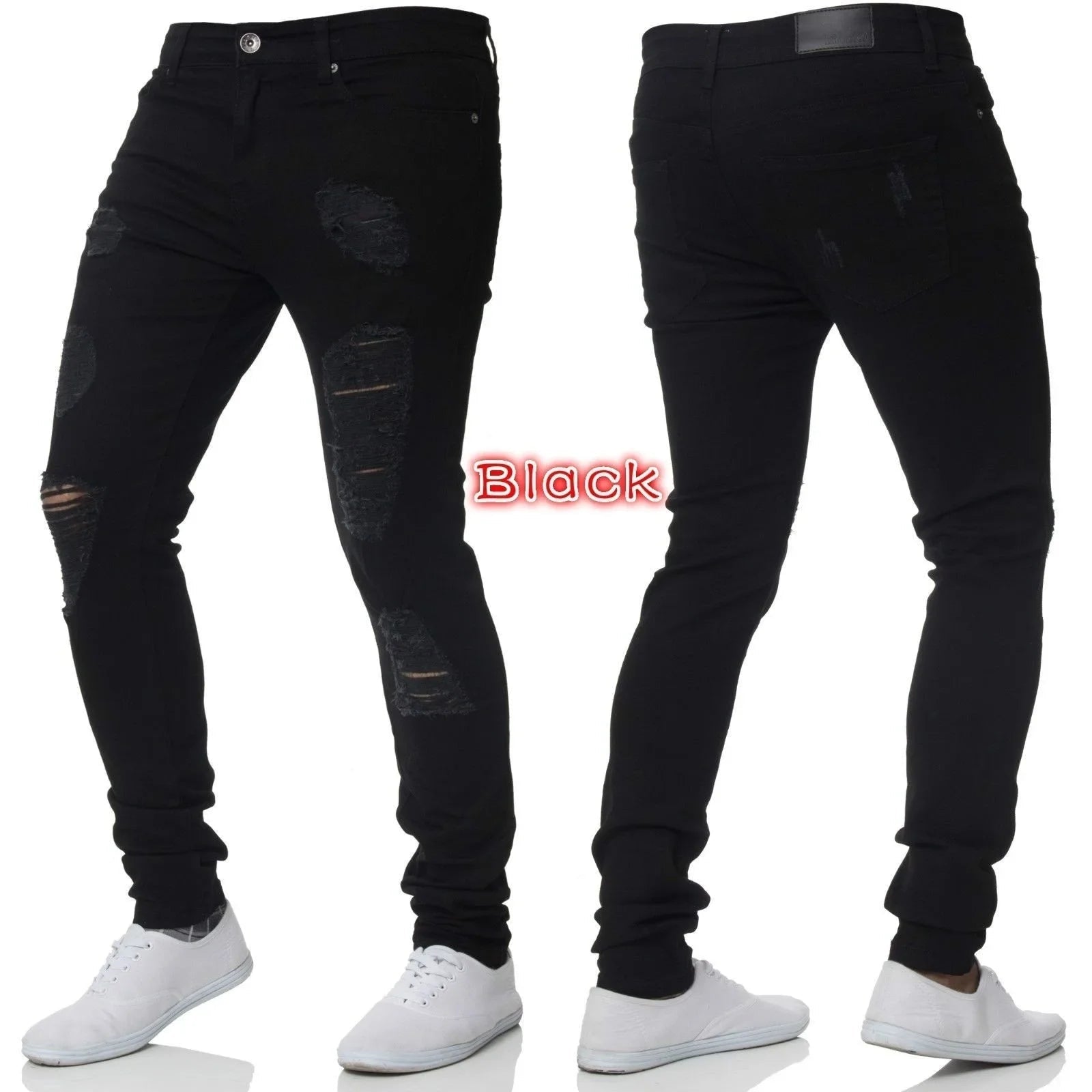 Ripped Jeans Men Stretch Skinny Grey Blue Black Hip Hop Denim Trousers Streetwear Casual Slim Fit Jeans for Men Jogging jean - Beauty