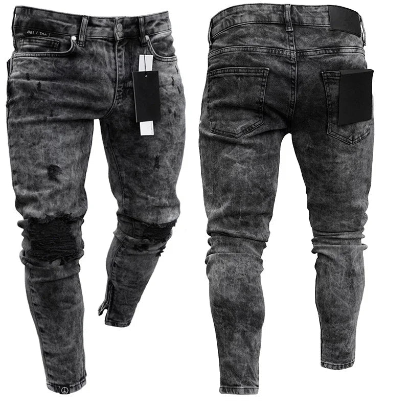 Ripped Jeans Men Stretch Skinny Grey Blue Black Hip Hop Denim Trousers Streetwear Casual Slim Fit Jeans for Men Jogging jean - Beauty