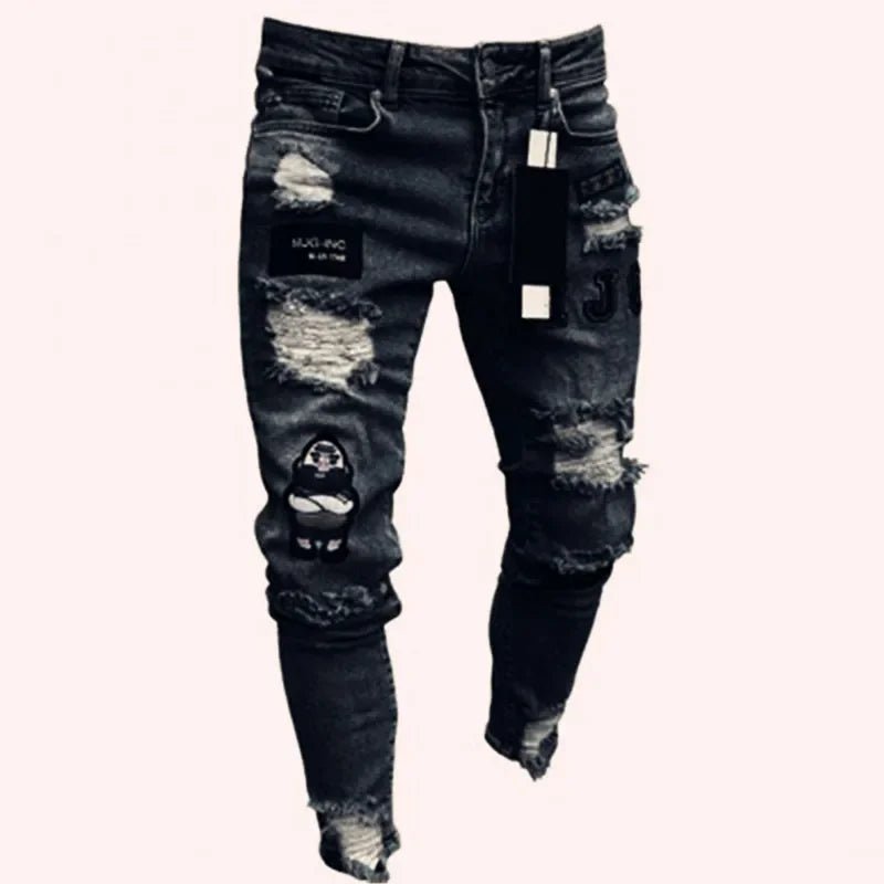 Ripped Jeans Men Stretch Skinny Grey Blue Black Hip Hop Denim Trousers Streetwear Casual Slim Fit Jeans for Men Jogging jean - Beauty