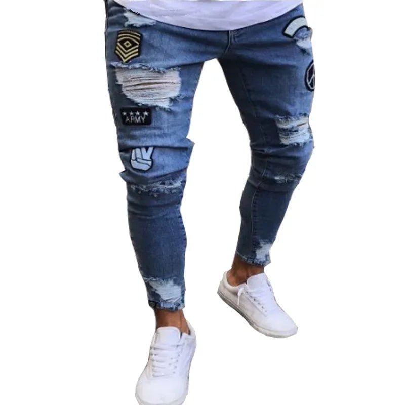 Ripped Jeans Men Stretch Skinny Grey Blue Black Hip Hop Denim Trousers Streetwear Casual Slim Fit Jeans for Men Jogging jean - Beauty