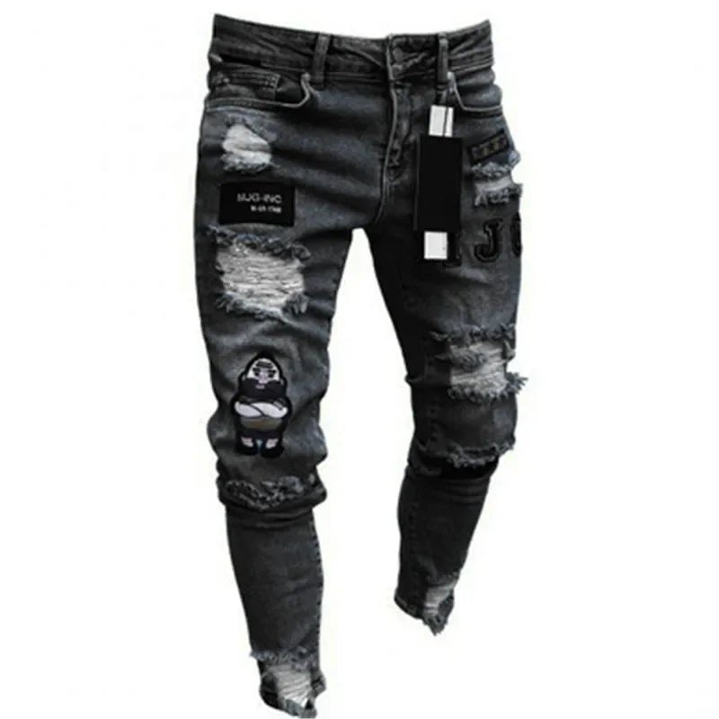 Ripped Jeans Men Stretch Skinny Grey Blue Black Hip Hop Denim Trousers Streetwear Casual Slim Fit Jeans for Men Jogging jean - Beauty