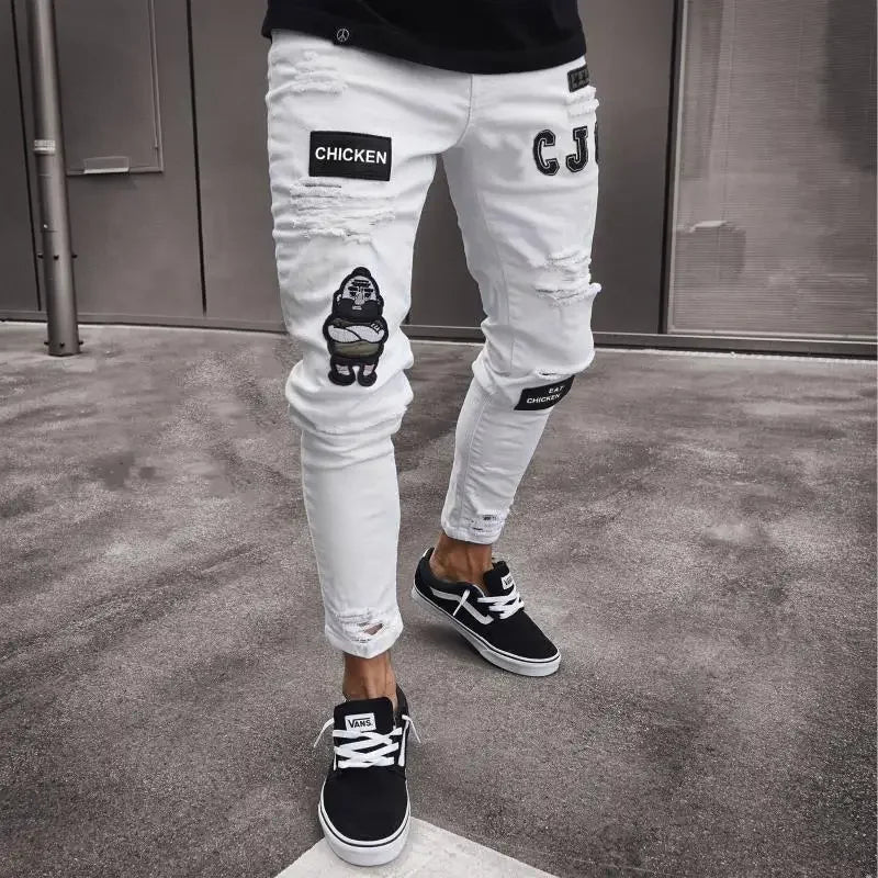 Ripped Jeans Men Stretch Skinny Grey Blue Black Hip Hop Denim Trousers Streetwear Casual Slim Fit Jeans for Men Jogging jean - Beauty