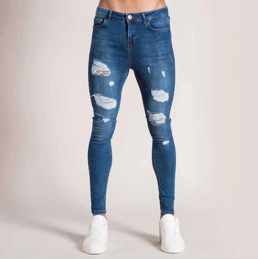 Ripped Jeans Men Stretch Skinny Grey Blue Black Hip Hop Denim Trousers Streetwear Casual Slim Fit Jeans for Men Jogging jean - Beauty