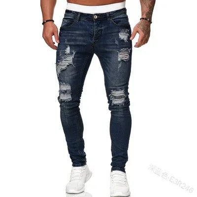 Ripped Jeans Men Stretch Skinny Grey Blue Black Hip Hop Denim Trousers Streetwear Casual Slim Fit Jeans for Men Jogging jean - Beauty