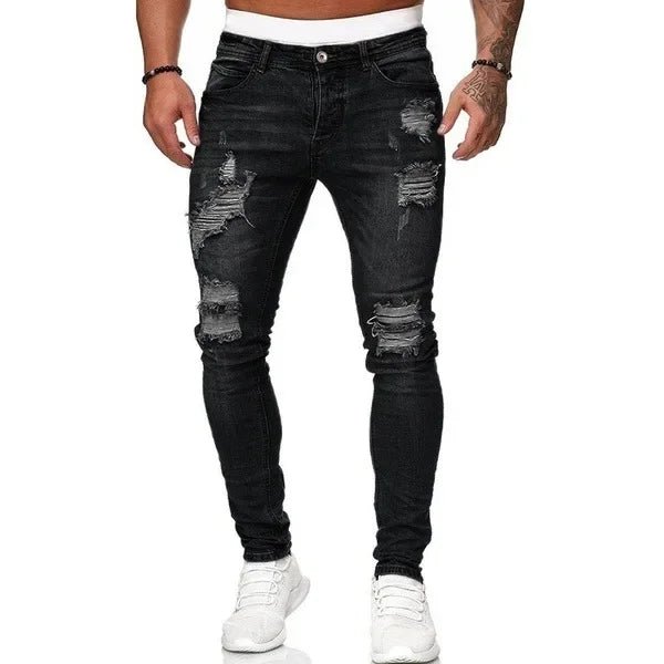 Ripped Jeans Men Stretch Skinny Grey Blue Black Hip Hop Denim Trousers Streetwear Casual Slim Fit Jeans for Men Jogging jean - Beauty
