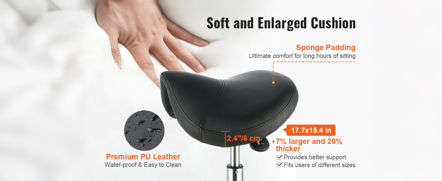 SucceBuy Ergonomic Saddle Stool w/ 5 Swivel Casters 360° Rotation 20.1-28 in Height Adjustable Round Stool for Bar Salon Office