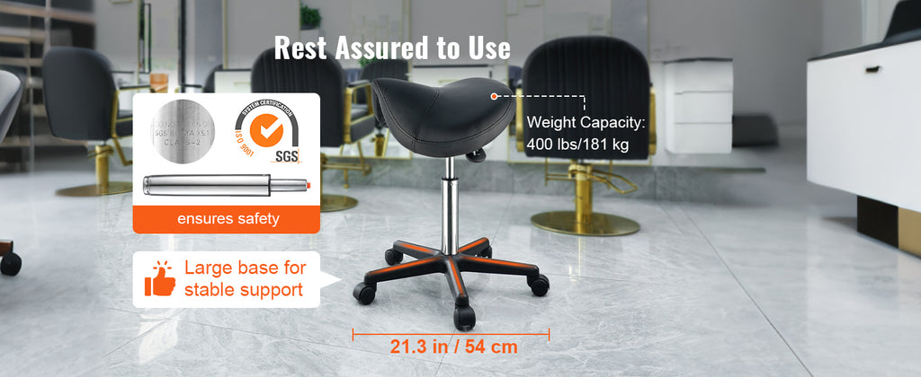 SucceBuy Ergonomic Saddle Stool w/ 5 Swivel Casters 360° Rotation 20.1-28 in Height Adjustable Round Stool for Bar Salon Office