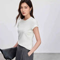 SENTUBILA Women's Slim T-shirt 2025 Spring Summer Fashion Solid Knitted Simple Crewneck Short Sleeve Embroidery Tops 152T59063 - Beauty