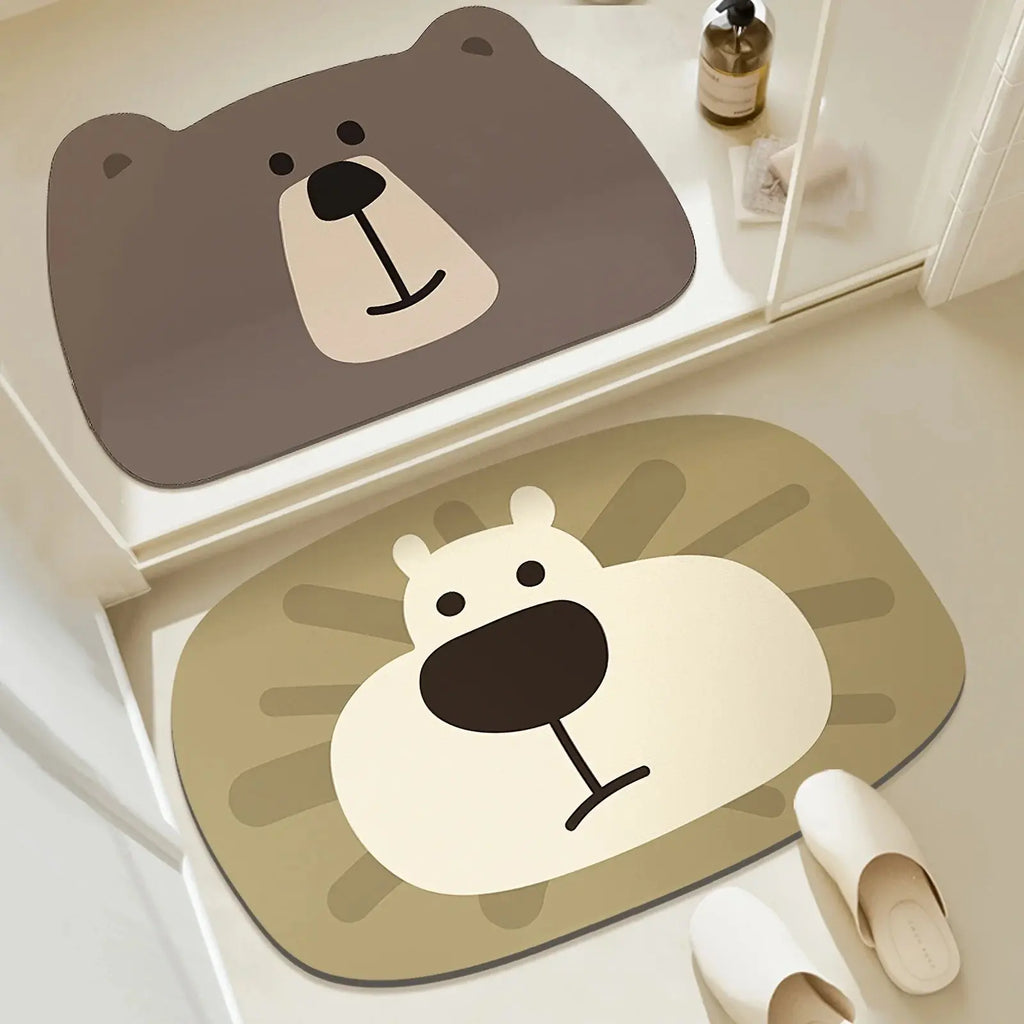 Silicone Bath Mat: Non - Slip, Soft & Comfortable - Adorable Cartoon Lion and Bear Designs for Bathroom and Home Decor - Beauty
