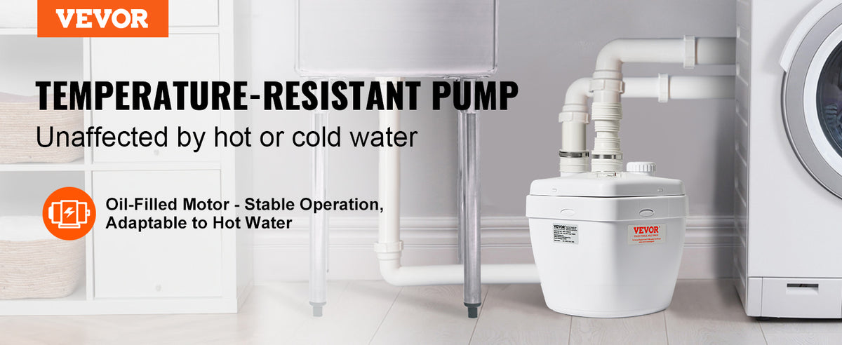 VEVOR Utility Sink Pump 1/3 HP 120V 1750 GPH Flow 18 ft Head Under-Sink Sump Pump System Heavy-Duty Utility/Laundry Sink Pump