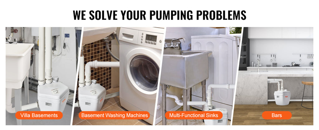 VEVOR Utility Sink Pump 1/3 HP 120V 1750 GPH Flow 18 ft Head Under-Sink Sump Pump System Heavy-Duty Utility/Laundry Sink Pump