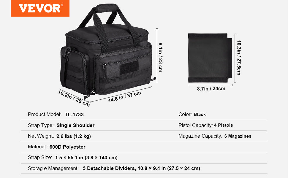 SucceBuy Tactical Range Backpack 2/6 Pistols Gun Backpack with Independent Pistol Bags and Magazines Pistol Backpack for Outdoor