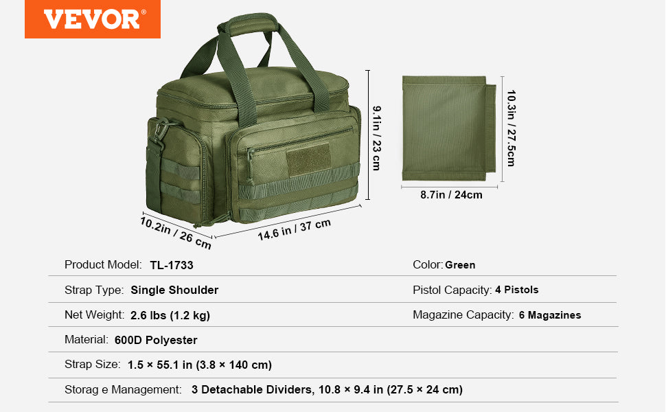 SucceBuy Tactical Range Backpack 2/6 Pistols Gun Backpack with Independent Pistol Bags and Magazines Pistol Backpack for Outdoor